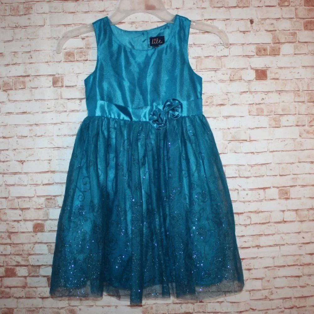 Lilt Girls' Floral Glitter Mesh Dress Size 6